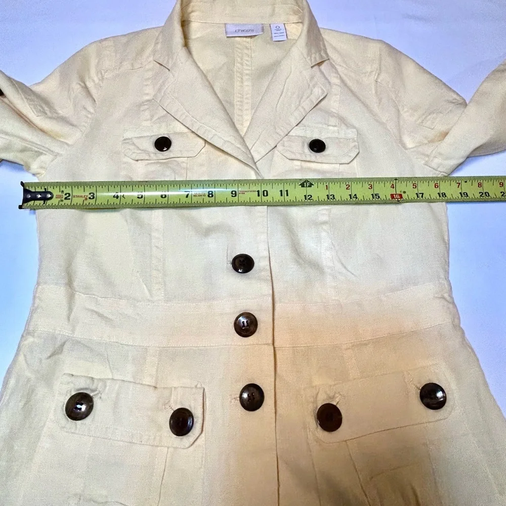 Chico's Yellow linen utility jacket Women's size 0 button front lightweight